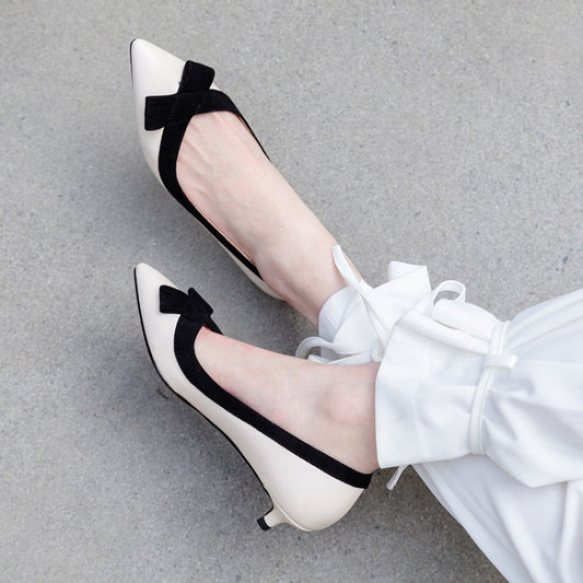 New Korean Style Black, White, Khaki Kitten Heels