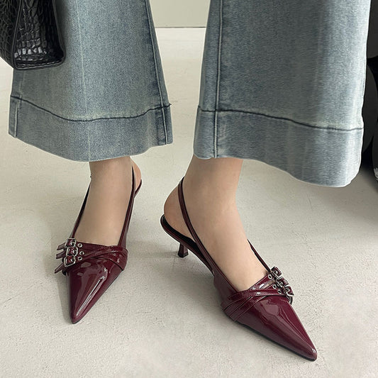 Ankle-strap Spring New Stylish Women's Shoes Pointed Belt Buckle Thin