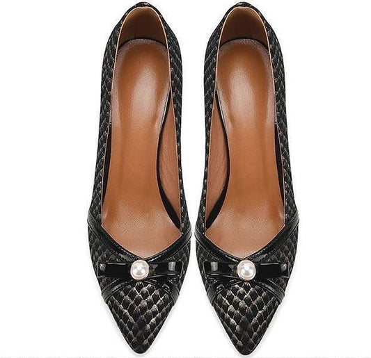 New Pointed-toe Low-cut Heels  Pearl Scale Pattern Wedding Shoes