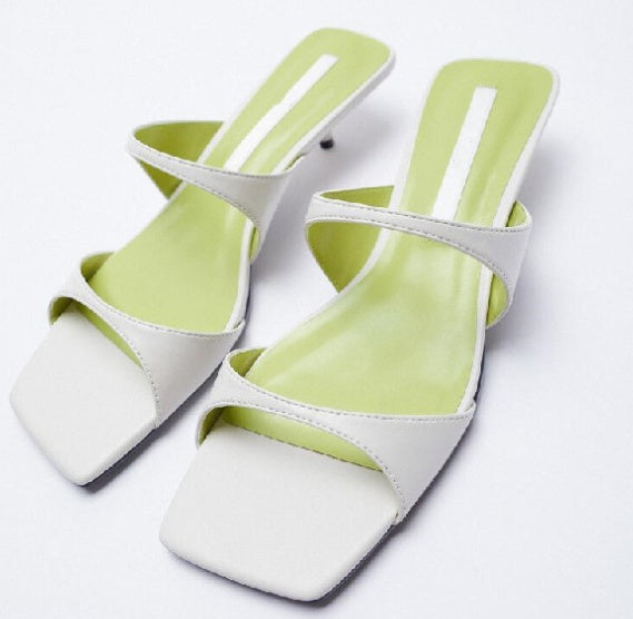 Designer Shoes New White Kitten Heel Women Slipper Square Toe