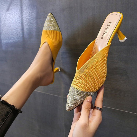 Simple Pointed Toe Flying Woven Stiletto High Heel Sandals