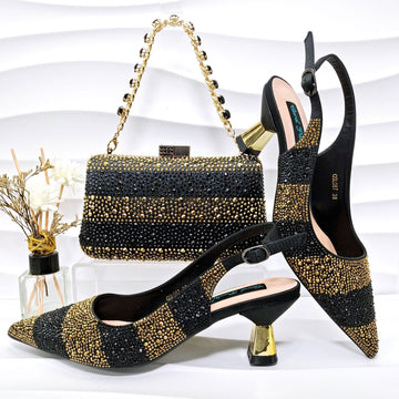 Simple Pointed Striped Delicate Rhinestone Women's Shoes And Bags Suit