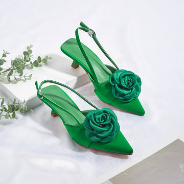 Three-dimensional Flower Decoration Closed Toe Back Empty Kitten Heels
