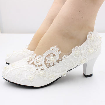 White Lace Kitten Heels – Elegant & Comfortable Low Heels for Any Occasion
