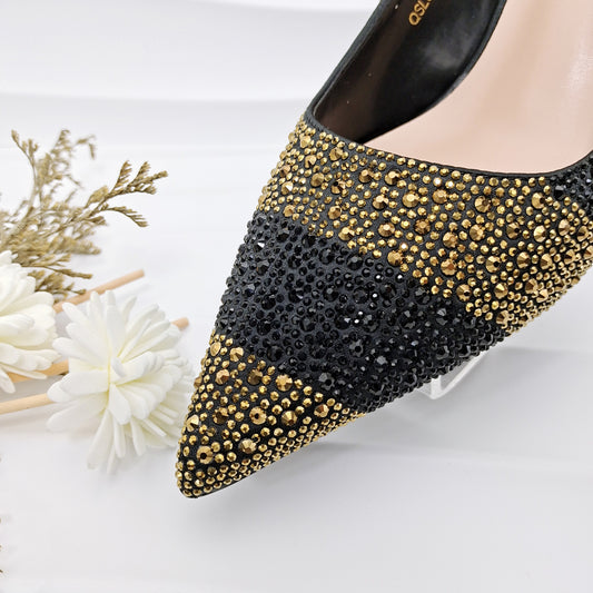 Simple Pointed Striped Delicate Rhinestone Women's Shoes And Bags Suit