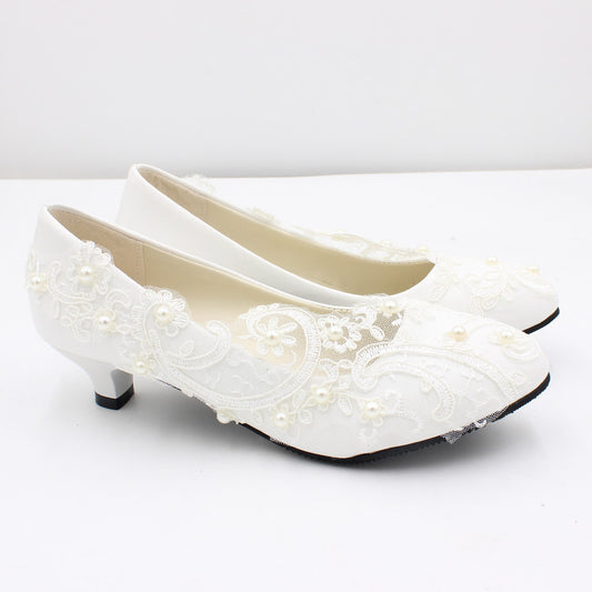 White Lace Kitten Heels – Elegant & Comfortable Low Heels for Any Occasion