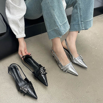 Ankle-strap Spring New Stylish Women's Shoes Pointed Belt Buckle Thin
